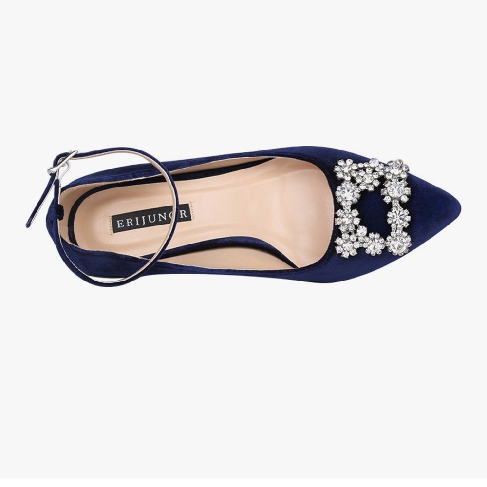 ERIJUNOR Low Heel Pumps for Women Comfort Heels Rhinestone Evening Dress Shoes - Picture 5 of 7